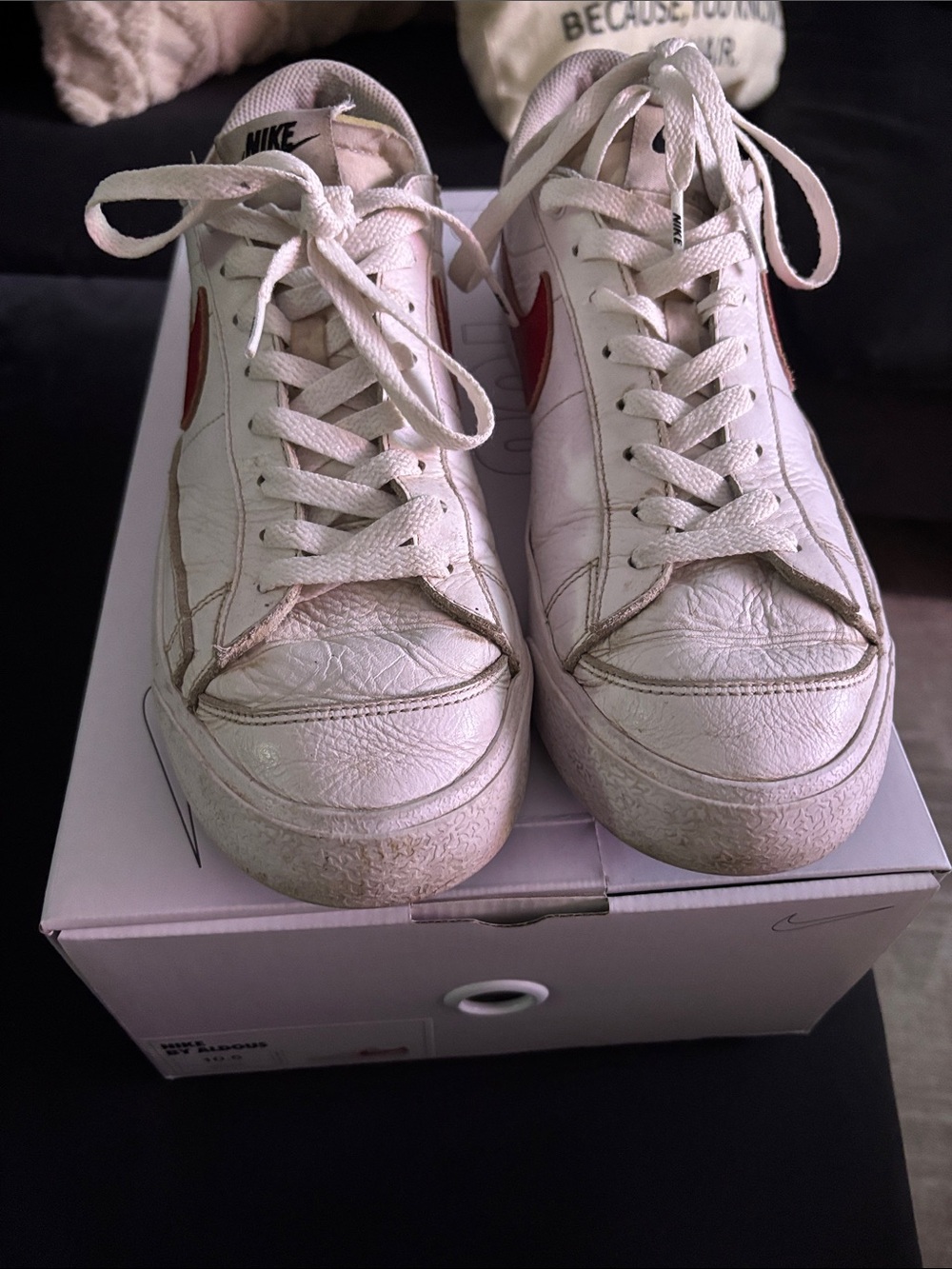Nike Men’s  White Sneakers with Red Swoosh